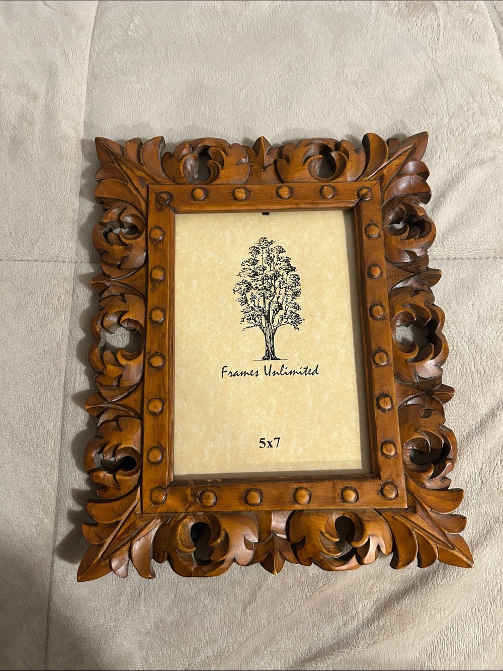 Intricate Carved Wood 5x7 Picture Frame in Warm Brown